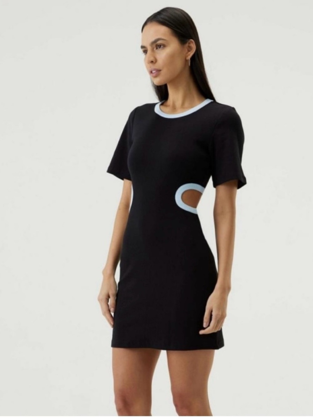 Third Form | Black Mini Dress with Light Blue Trim and Side Cutout | Size 6